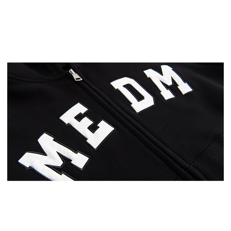 Custom logo men's hoodies drop shoulder oversized hoodie black back embroidered zip up hoodie