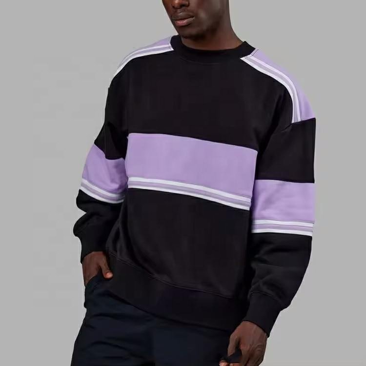 men's hoodie&sweatshirt tech fleece sweater color block ribbed knit men's custom oversize crew neck sweatshirt