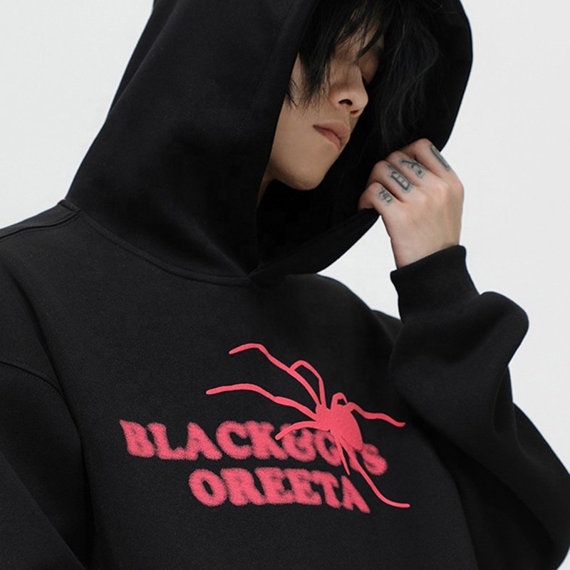 2024 Aikesi New Fabric Drop Shoulder Hoodie StringlessHeavy Chenneile lettering puff printing Hoodies Custom Hoodie for unisex