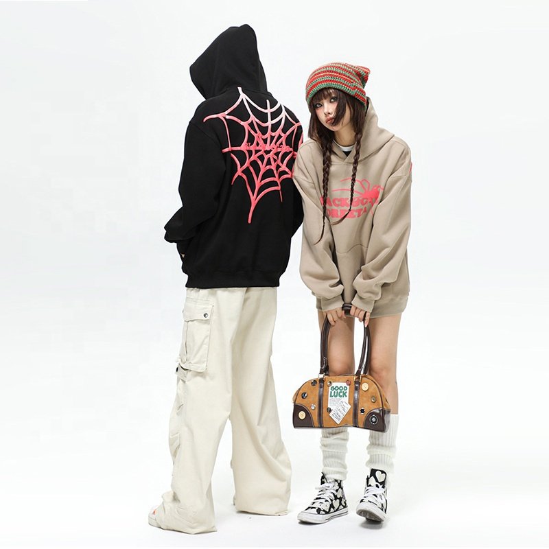 2024 Aikesi New Fabric Drop Shoulder Hoodie StringlessHeavy Chenneile lettering puff printing Hoodies Custom Hoodie for unisex