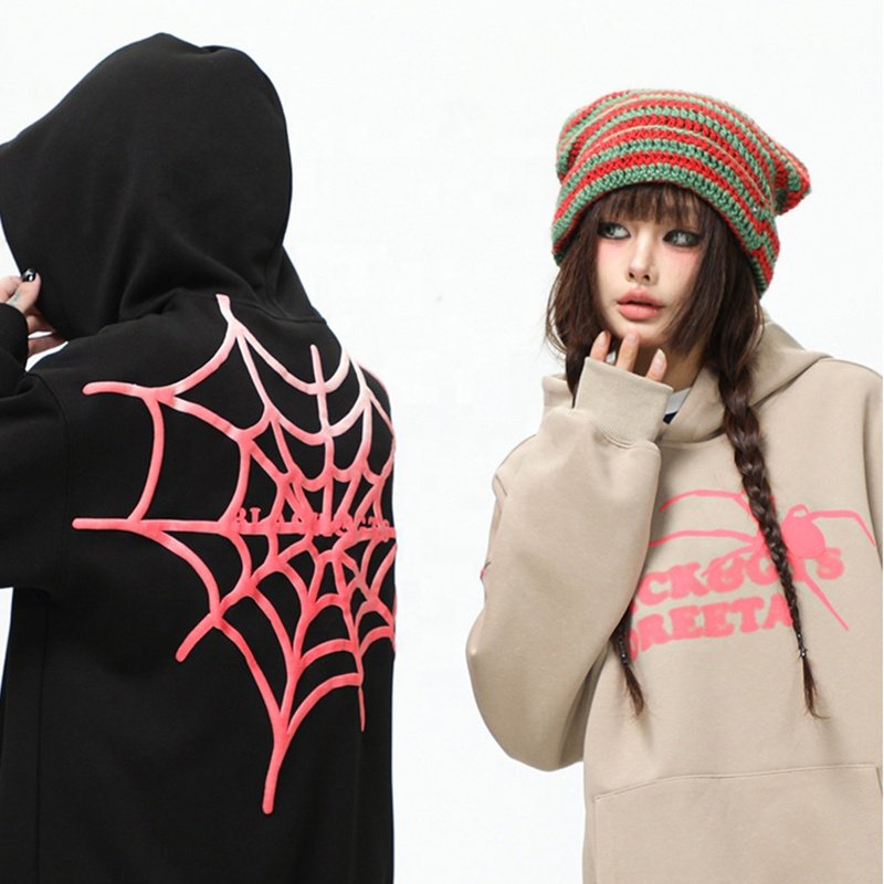 2024 Aikesi New Fabric Drop Shoulder Hoodie StringlessHeavy Chenneile lettering puff printing Hoodies Custom Hoodie for unisex