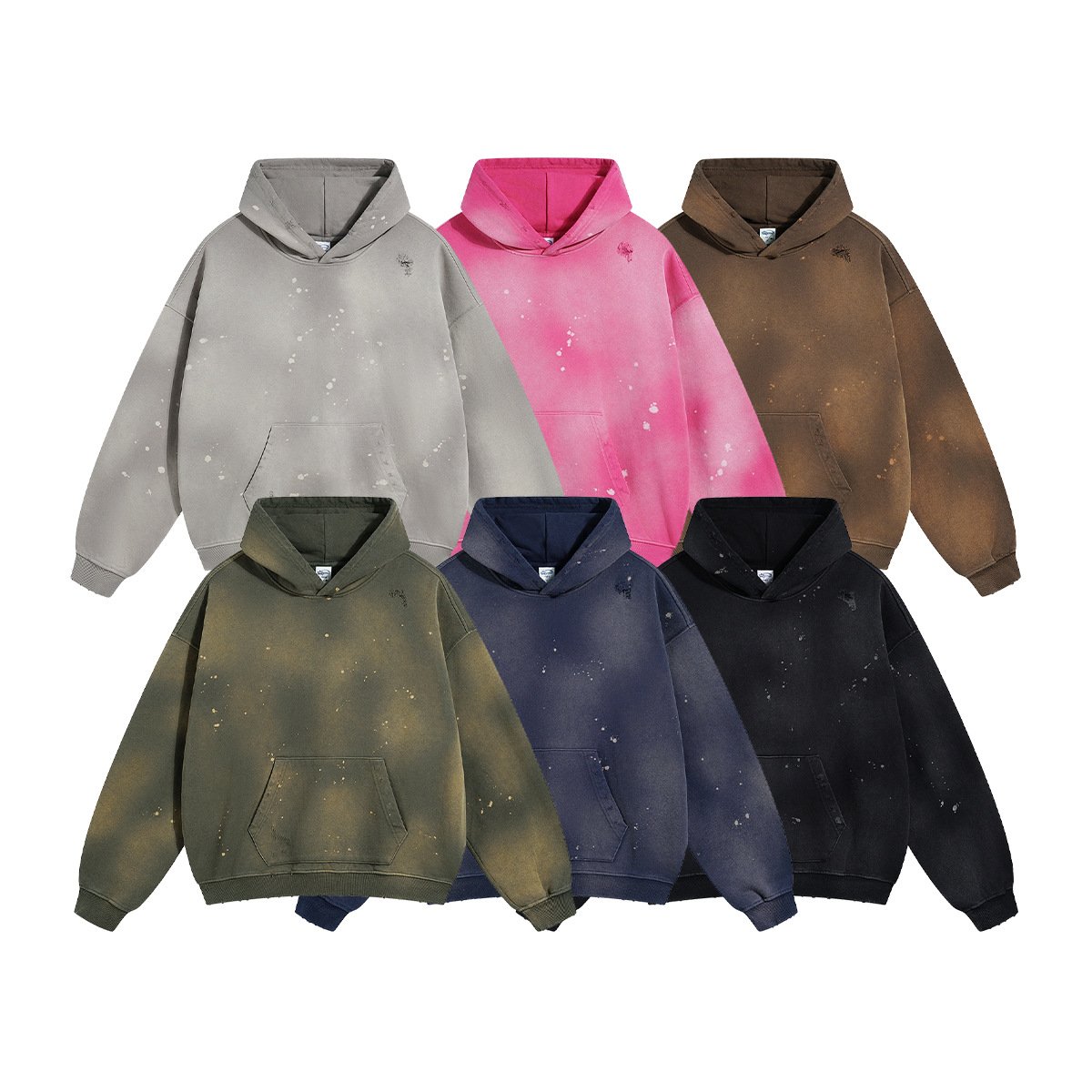 2024 New 450gsm Spray-dyed Splash-ink Ripped Distressed Hooded Sweater Retro French Terry Men's Hoodies