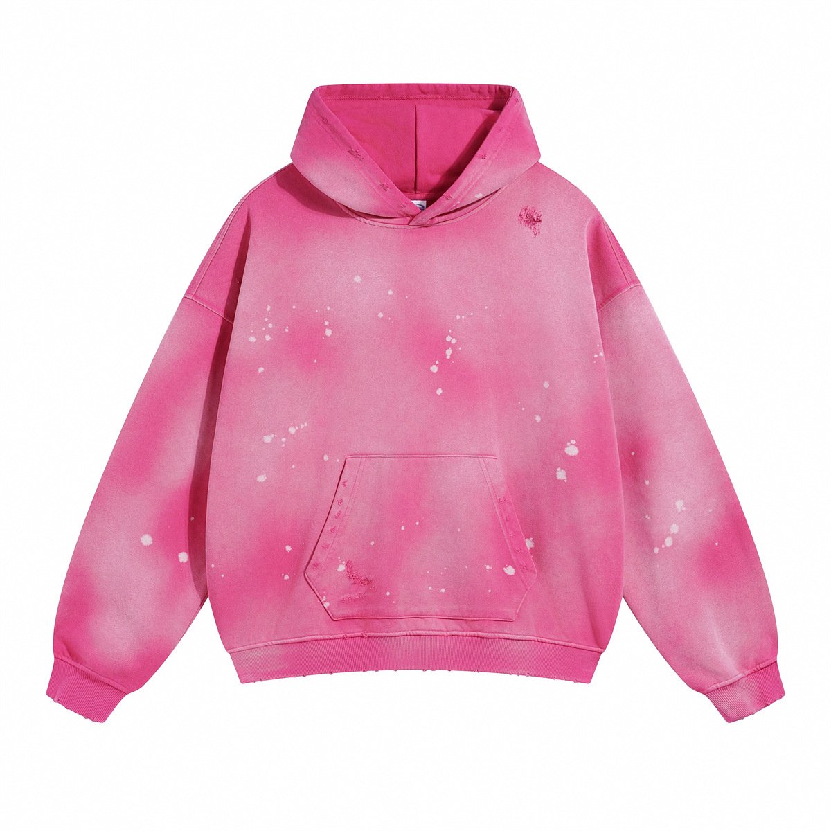 2024 New 450gsm Spray-dyed Splash-ink Ripped Distressed Hooded Sweater Retro French Terry Men's Hoodies