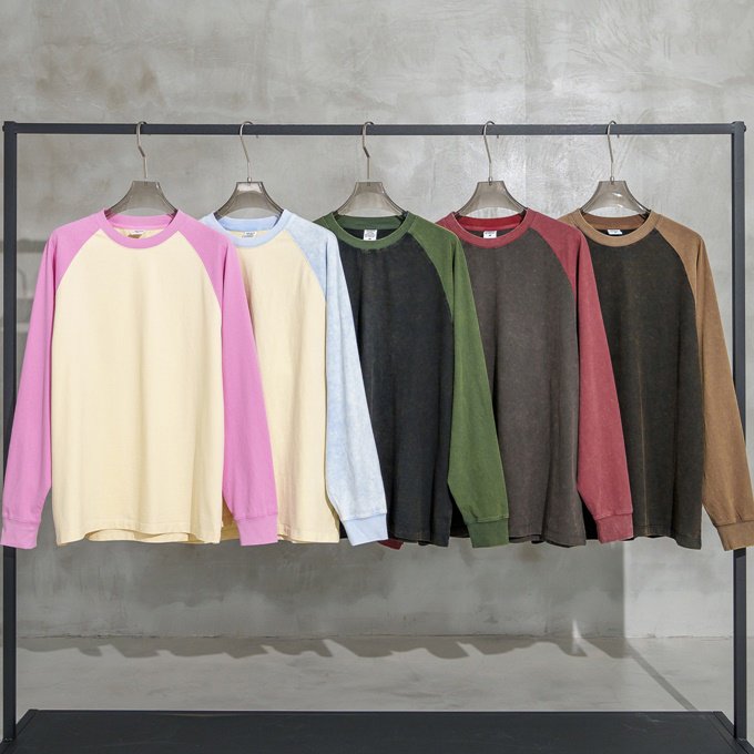 High Quality 100% Cotton Contrast shoulder wash 285Gsm Heavyweight Sweatshirt Long Sleeve Round Neck Sweatshirt