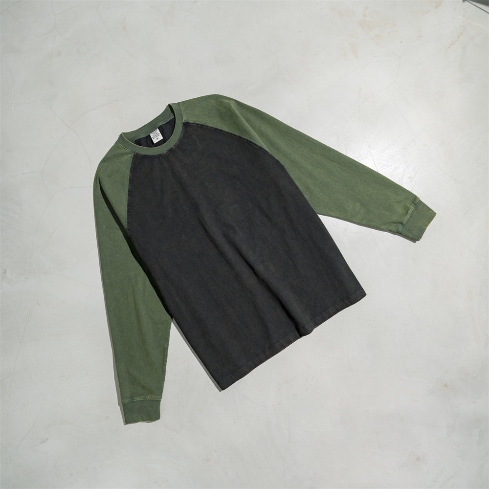 High Quality 100% Cotton Contrast shoulder wash 285Gsm Heavyweight Sweatshirt Long Sleeve Round Neck Sweatshirt