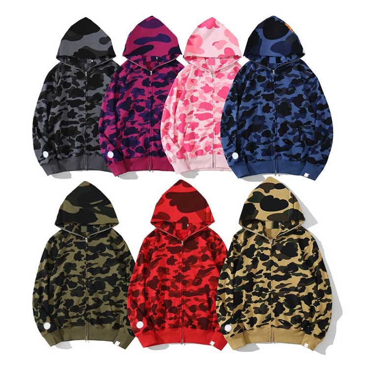 In Stock 1:1 High Quality Letter Printing Bathing Ape Hoodie Camouflage Unisex Cotton Supplier Cotton Sweatshirt Men's Jacket