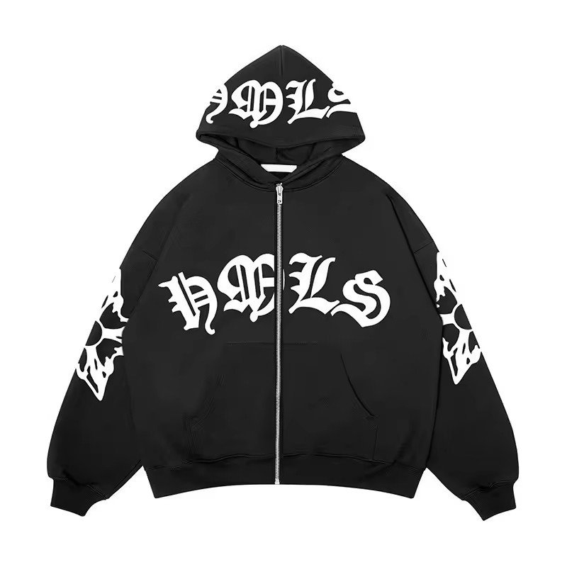 High Quality Custom Puff Printing Zipper Hoodie Streetwear Hoodie Custom Embroidery Full Zip Men'S Hoodies