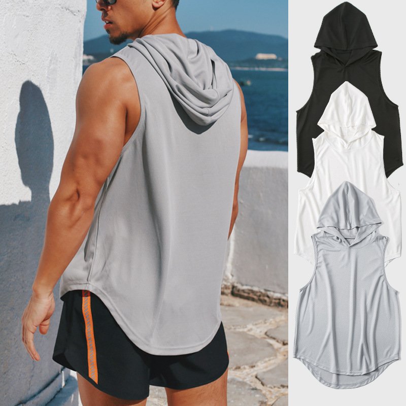 Summer Mens Muscle Hoodie Vest Sleeveless Bodybuilding Gym Workout Fitness Shirt High Quality Vest Hip Hop Sweatshirt Men's Tops