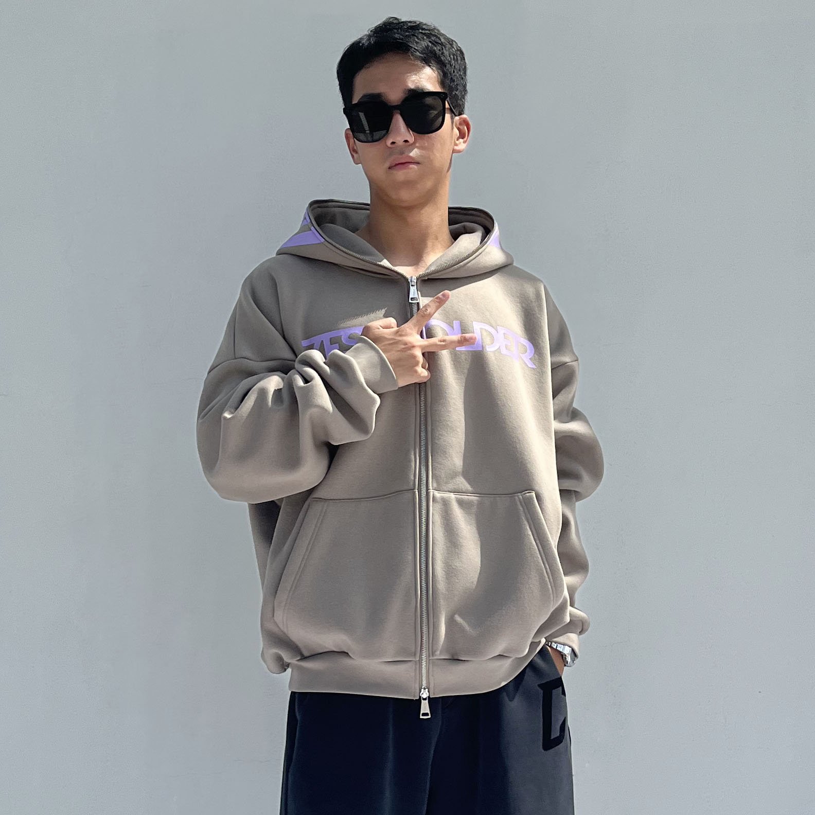 Wholesale Unisex High Quality Gray Men Hoodies Full Zip Up Custom Men's Clothing