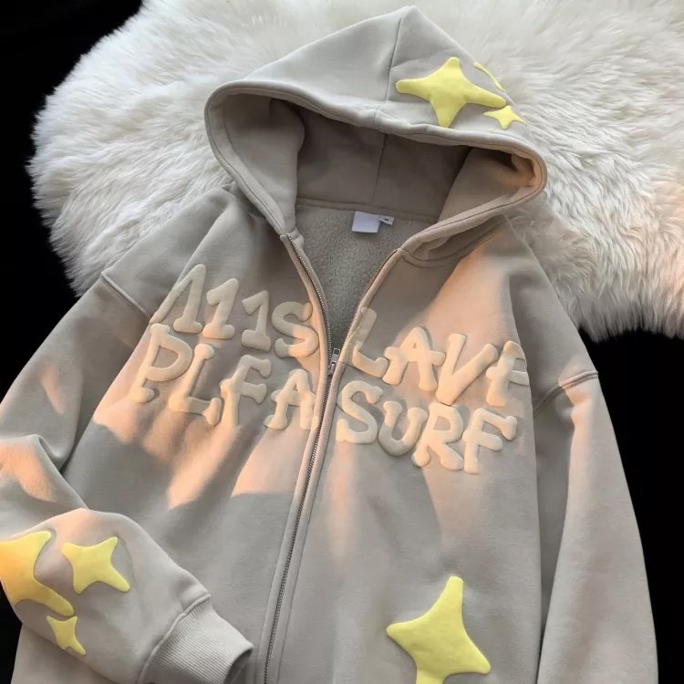 High quality blank hoodie no string plus size sweatshirt custom 3D puff printing full zip up men hoodie