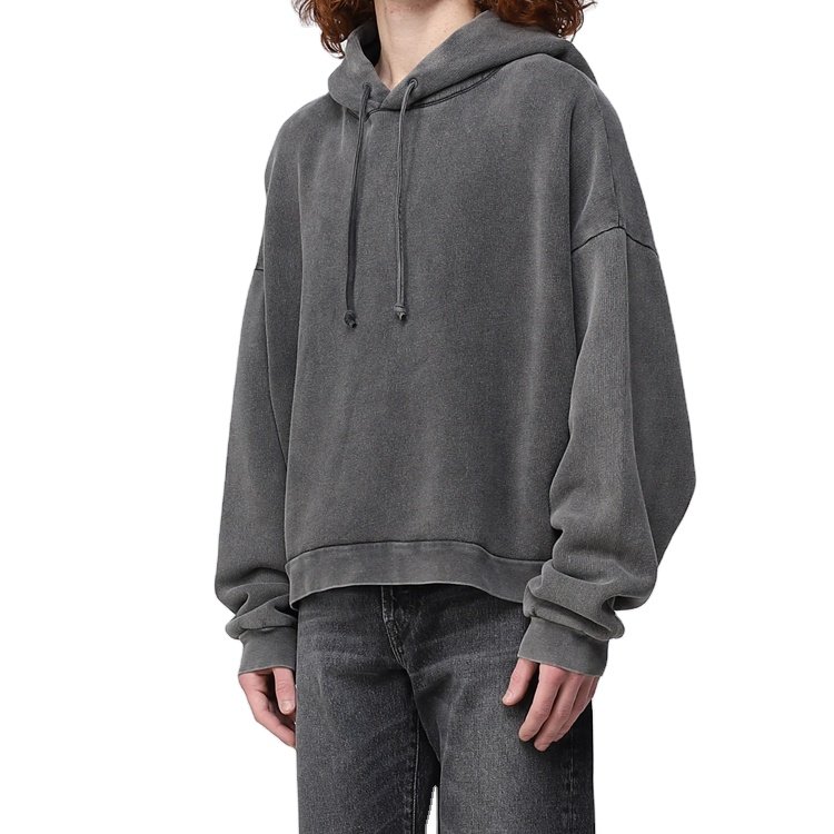 High Quality OEM Custom Style Drop Shoulder Sleeve Sports Vintage Wash Hoodies For Men