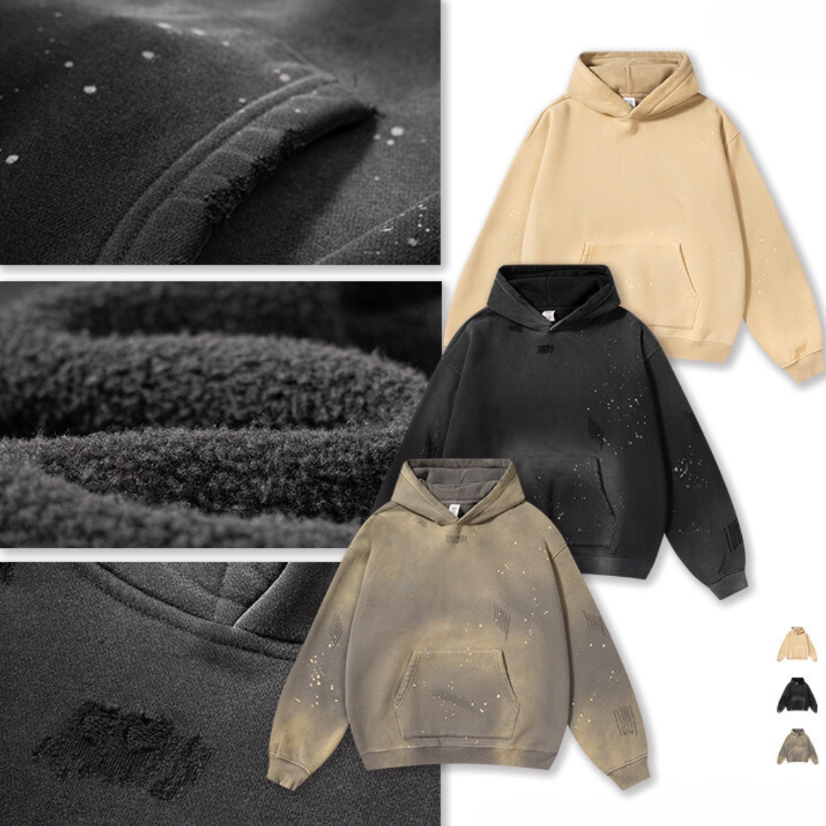 Custom logo Vintage Cotton French Terry Puff Print Oversized Blank Streetwear Distressed Pullover Acid Wash Hoodie