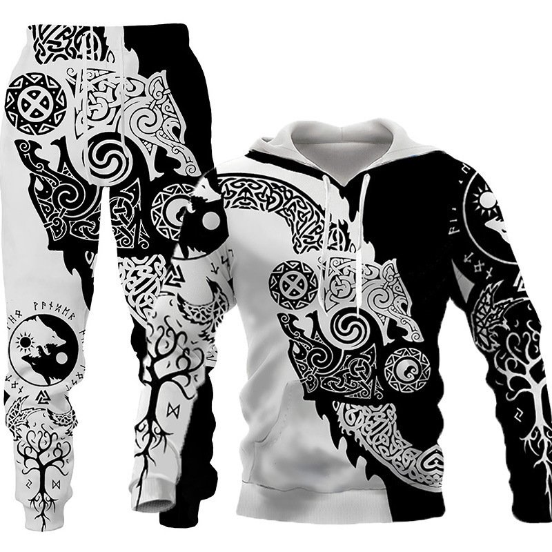 Custom Men's Clothing Two Piece Set Fashion Tracksuit 3D Wolf Printed Sweatpants and Hoodie Set Men Casual Sport Jogging Suits