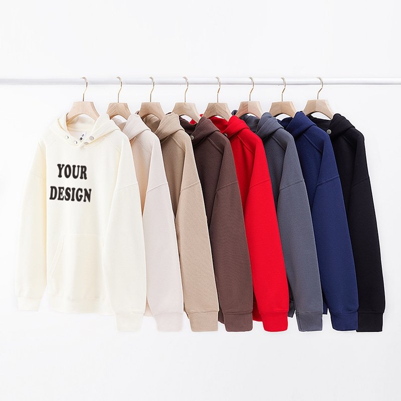 Wholesale New Design 350 Grams Pullover Button Hoodie Solid Color Custom Logo Men's Cotton No String Unisex Oversized Hoodies