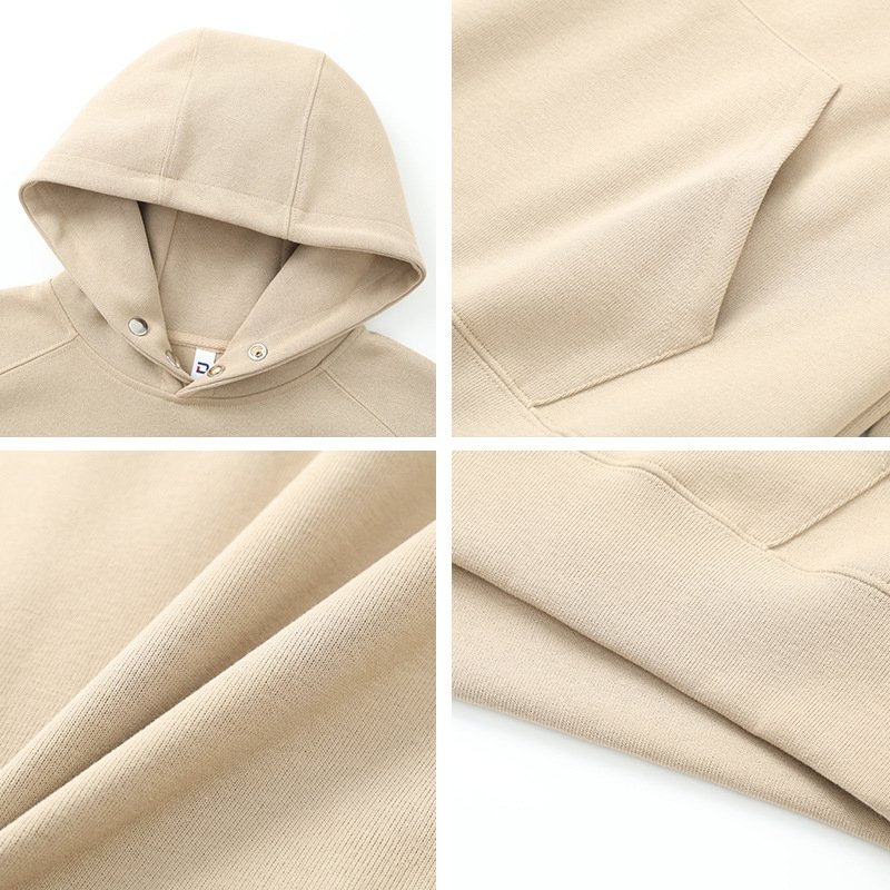 Wholesale New Design 350 Grams Pullover Button Hoodie Solid Color Custom Logo Men's Cotton No String Unisex Oversized Hoodies