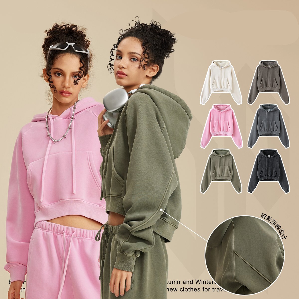 Wholesale 3d puff print cropped hoodie men high quality custom heavyweight puff printing vintage wash sun faded hoodie