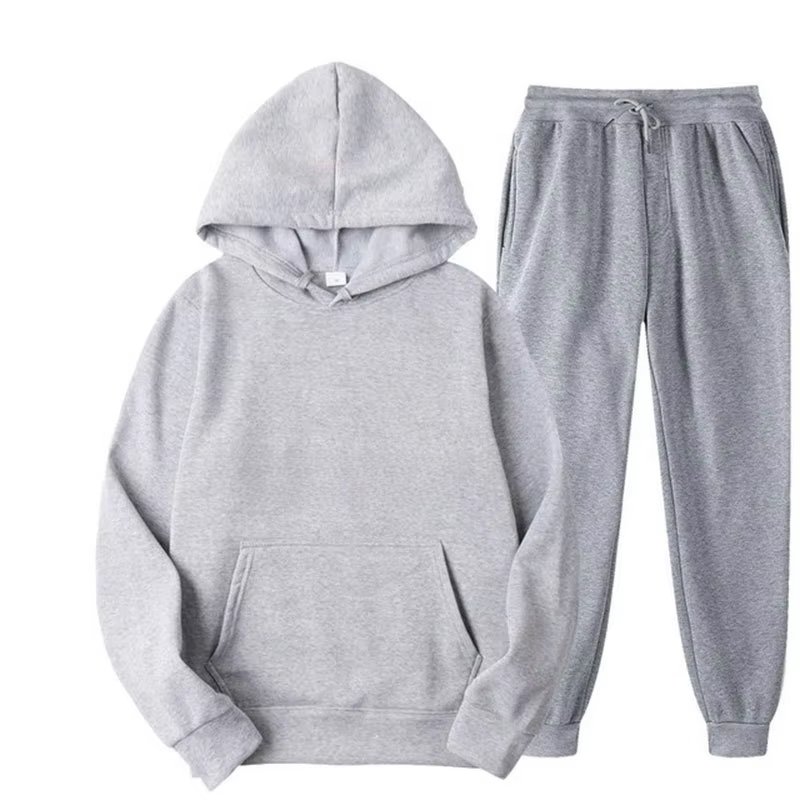 Custom Polyester Tracksuit Pocket Design Essential Hoodie and Jogger Set Sports Leisure Solid Color Hoodie Set