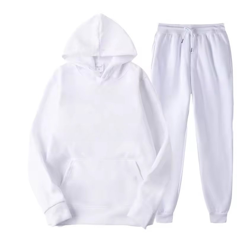 Custom Polyester Tracksuit Pocket Design Essential Hoodie and Jogger Set Sports Leisure Solid Color Hoodie Set