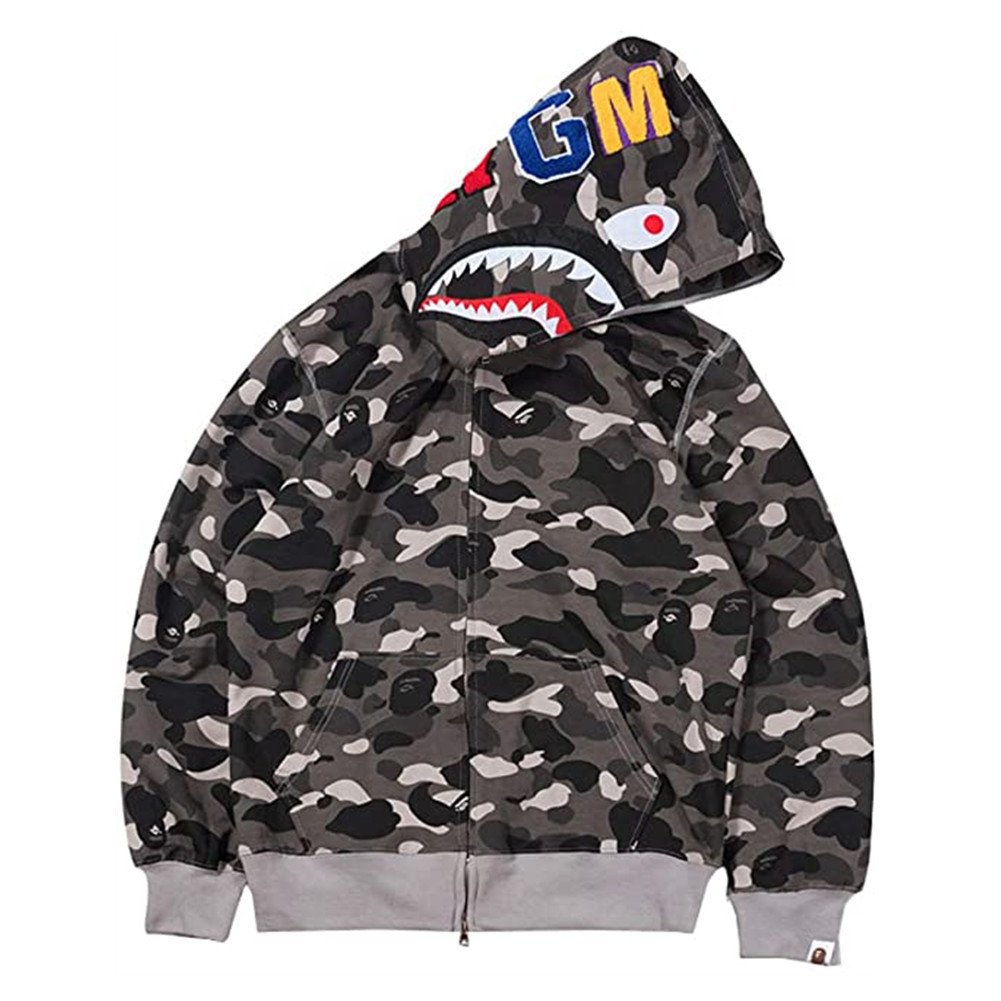 New Design 3D Digital Printing Shark Head Plus Size Sweatshirt Custom Zipper Men's Hoodies
