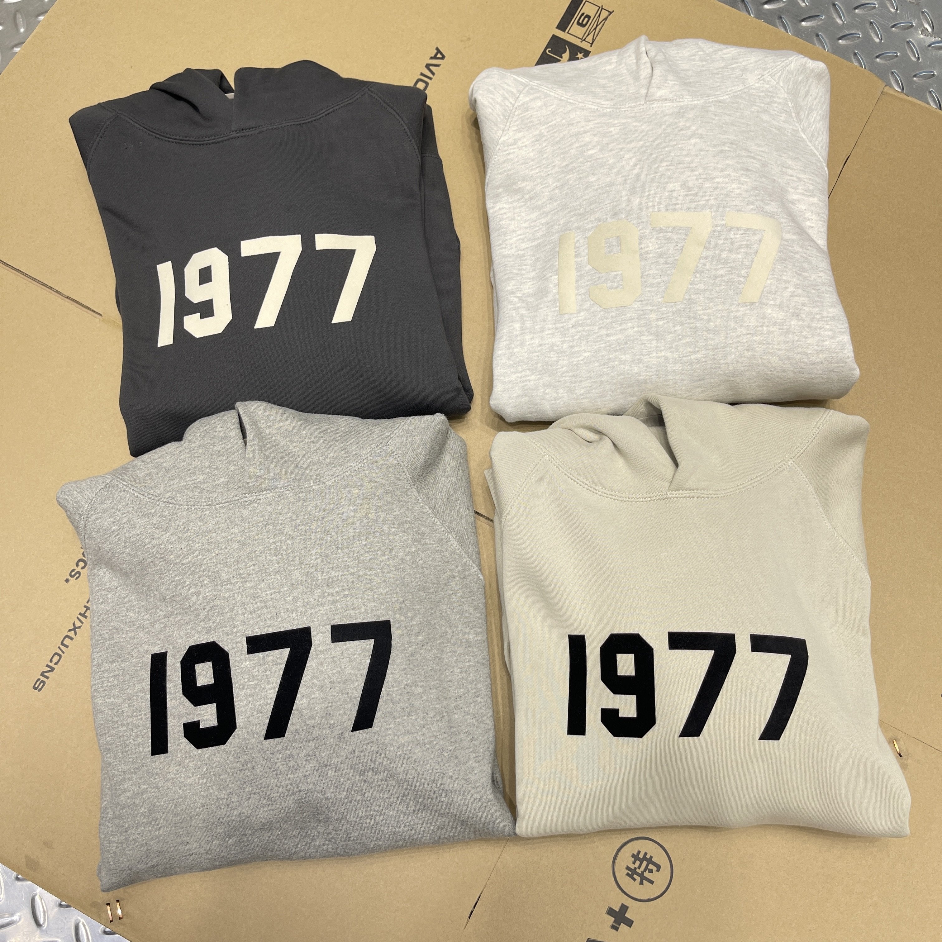 High street style hoodie men's sweatshirts 1977 flocking printing Ess Casual Long sleeve custom hoodies clothes