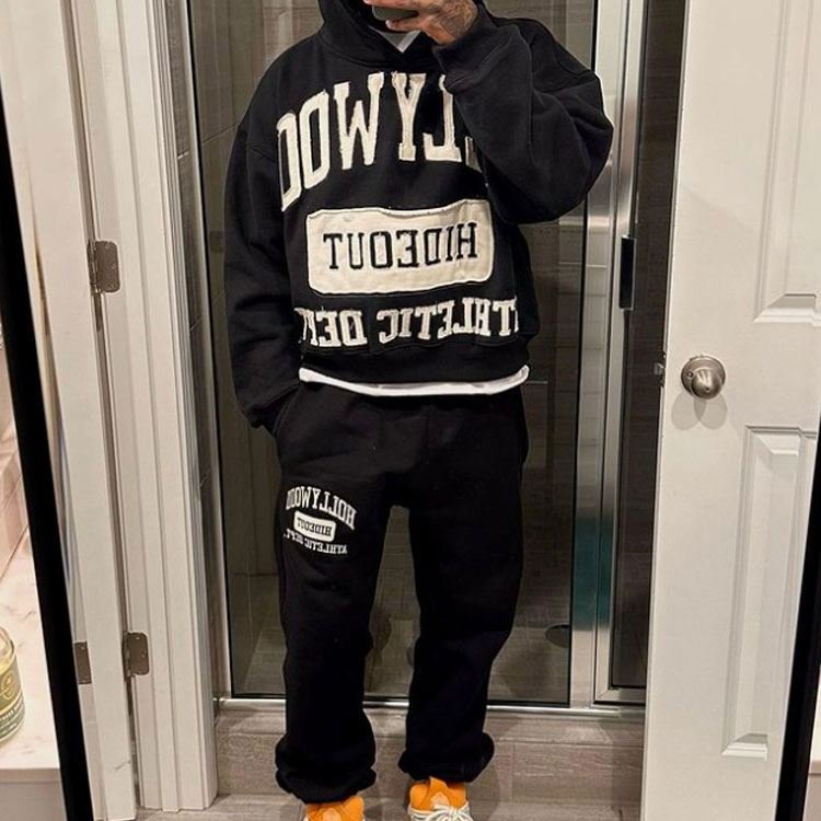 Custom Applique Patches Embroidery Brown Tracksuit Acid Wash Sun Faded Flared Sweatsuit Zip Up Hoodie And Sweatpants Set Men