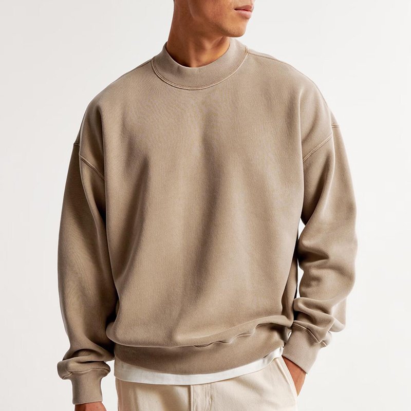 Custom Men's Sweatshirt boxy fitting Mock Neck Cotton Crewneck streetwear men's hoodies & sweatshirts clothing manufacturers