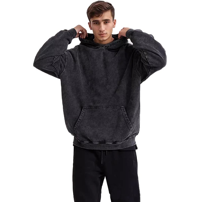 360 GSM Factory Acid wash Oversized Hoodie Custom Logo Printing Heavyweight Cotton Hoodi Drop shoulder Pullover Men's Hoodies