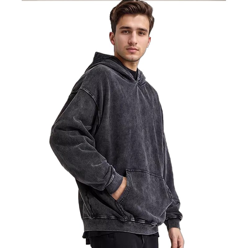 360 GSM Factory Acid wash Oversized Hoodie Custom Logo Printing Heavyweight Cotton Hoodi Drop shoulder Pullover Men's Hoodies