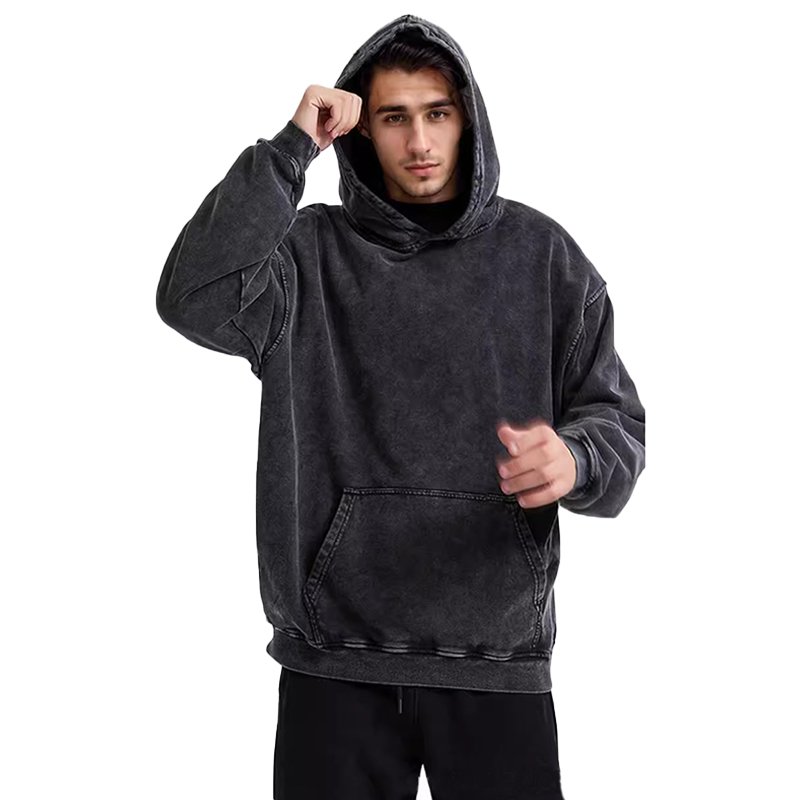360 GSM Factory Acid wash Oversized Hoodie Custom Logo Printing Heavyweight Cotton Hoodi Drop shoulder Pullover Men's Hoodies