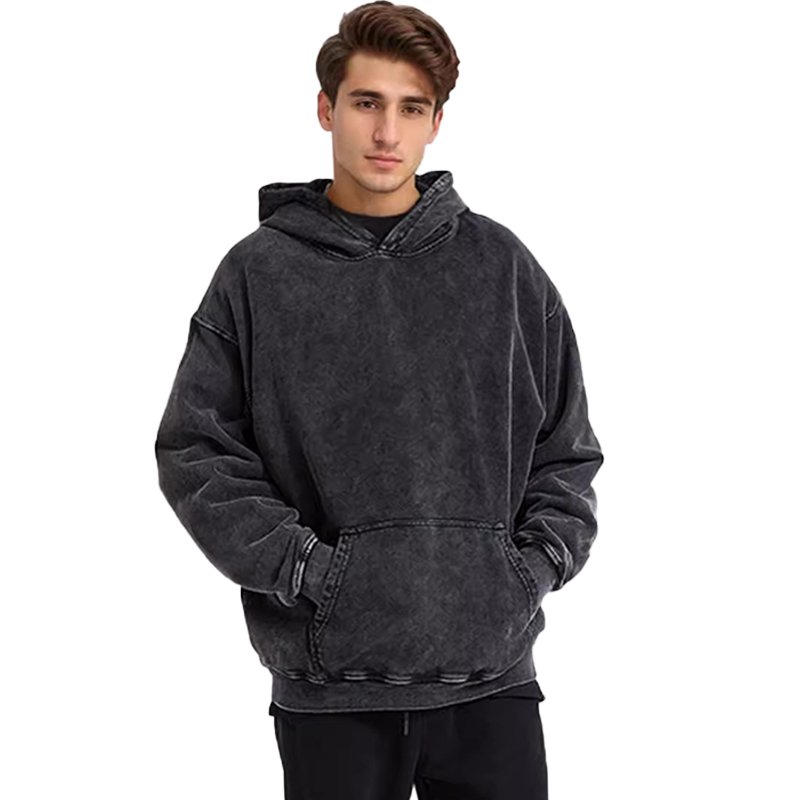 360 GSM Factory Acid wash Oversized Hoodie Custom Logo Printing Heavyweight Cotton Hoodi Drop shoulder Pullover Men's Hoodies