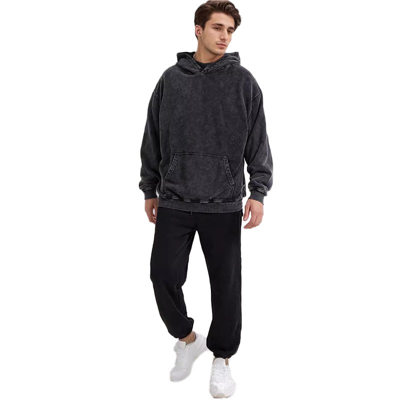 360 GSM Factory Acid wash Oversized Hoodie Custom Logo Printing Heavyweight Cotton Hoodi Drop shoulder Pullover Men's Hoodies