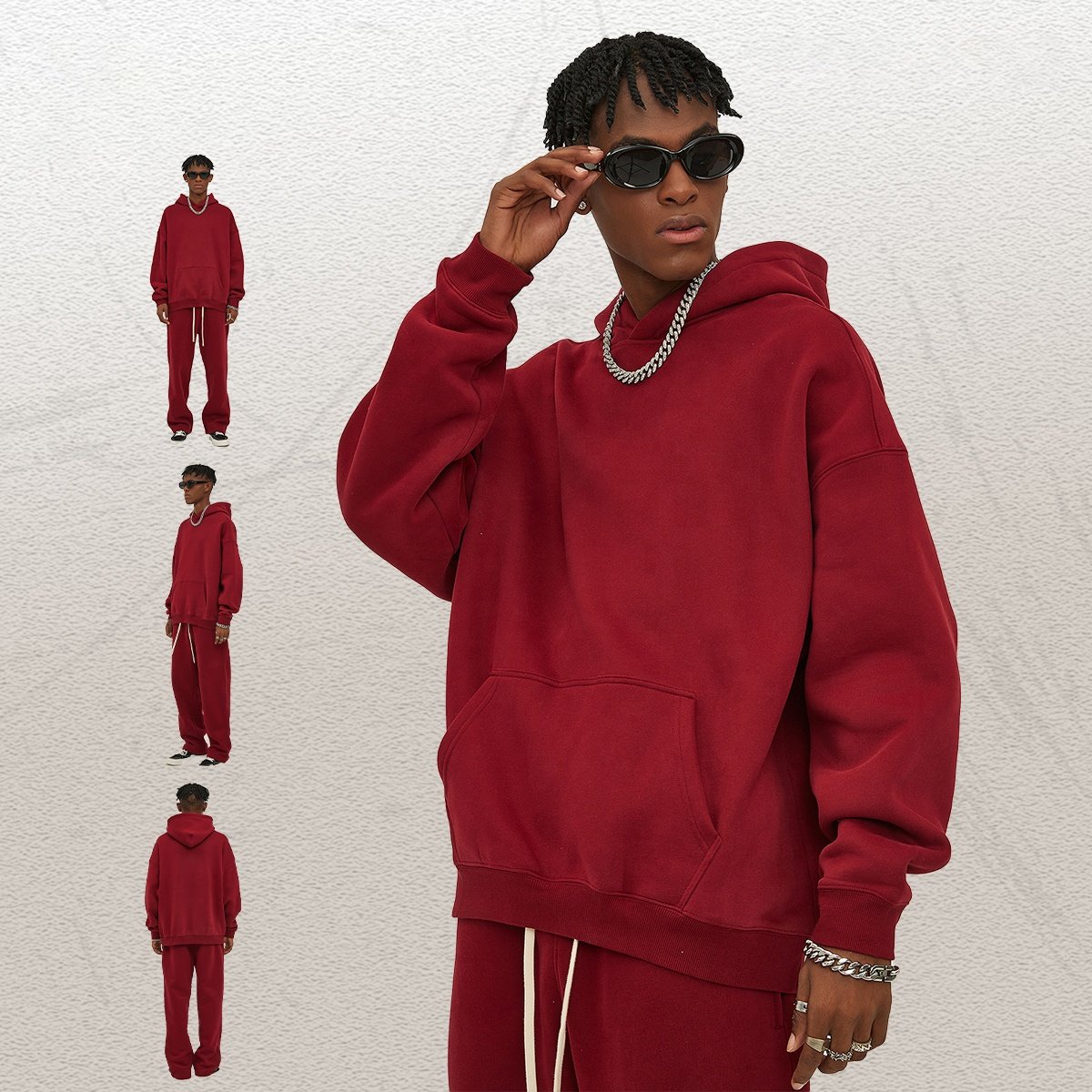 Wholesale Heavy Weight Organic Cotton Men's Hoodie High Quality Pullover Hoodies Customize Logo Streetwear Hoody Sets