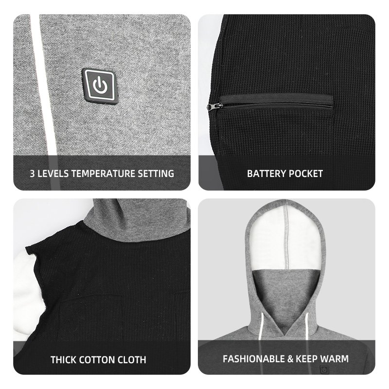 Custom Printed 100% Cotton Electric Rechargeable USB Heated Blank Sweatshirts Battery Pack Heated Men's Hoodie