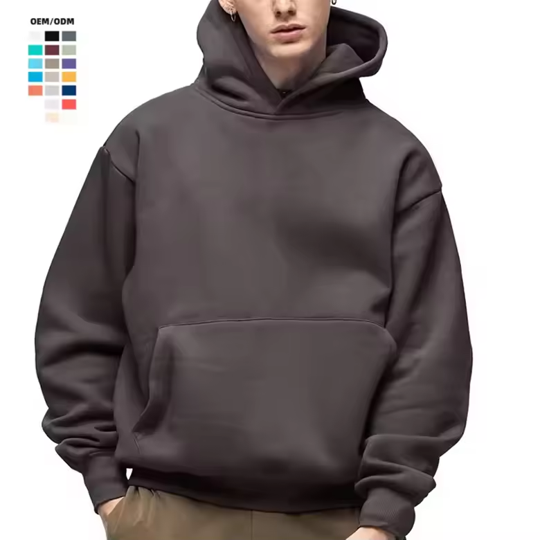 Custom Print Embroidered Heavyweight Men's Hoodie Oversized Pull Over Cotton Fleece Plain 500g Thick Hoodies Men No String