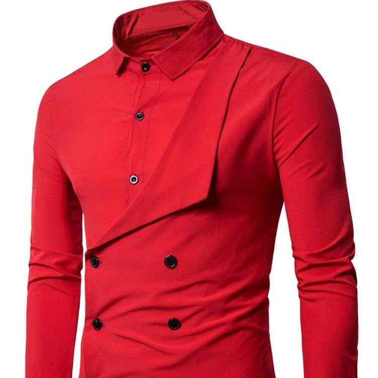 Customized Double Breasted Men Shirts Long Sleeve Men Dress Shirt Plus Size Men's Dress Shirt White Red