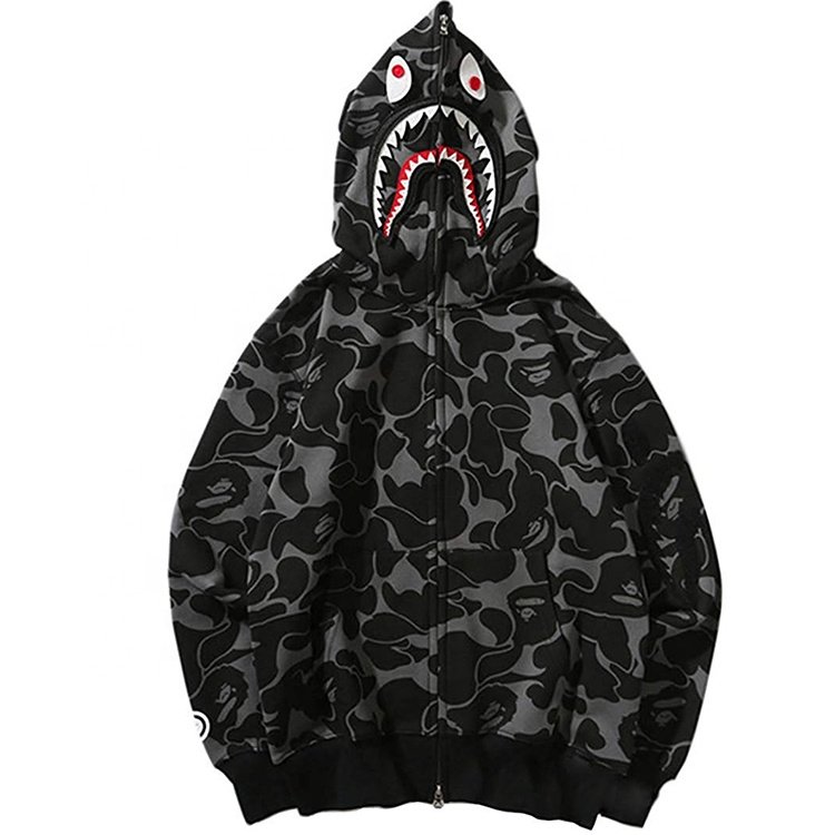 Camouflage Print Men Hoodies bapees Cotton shark Zipper Hoodie Quick Dry Anti-Shrink Breathable Men's Hoodie and Sweatshirts