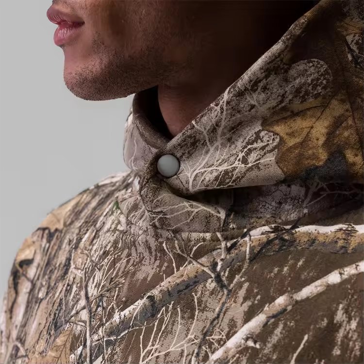 Custom High Quality Knit Kangaroo Pocket Hunting Camo Printing Hoodie French Terry Cotton Spandex Men's Hoodies & Sweatshirts