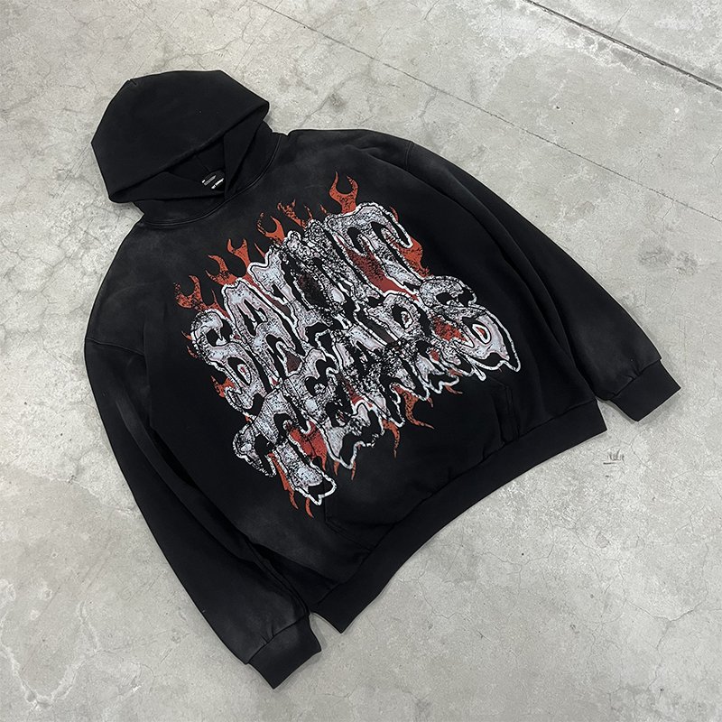 Wholesale High Quality Heavyweight 400G 100% Cotton Oversized Vintage Sand Wash Distress Saint Tears Men's Hoodies&Sweatshirts