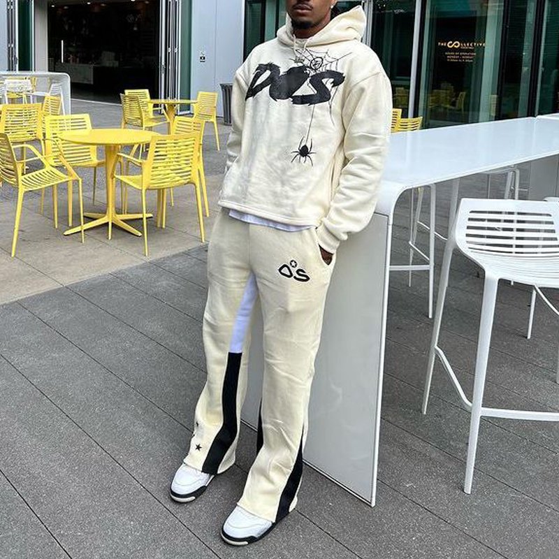 Custom Streetwear 2 piece set stacked flare sweatpants jogger and cropped hoodie set y2k men sweat suit tracksuit spider hoodie