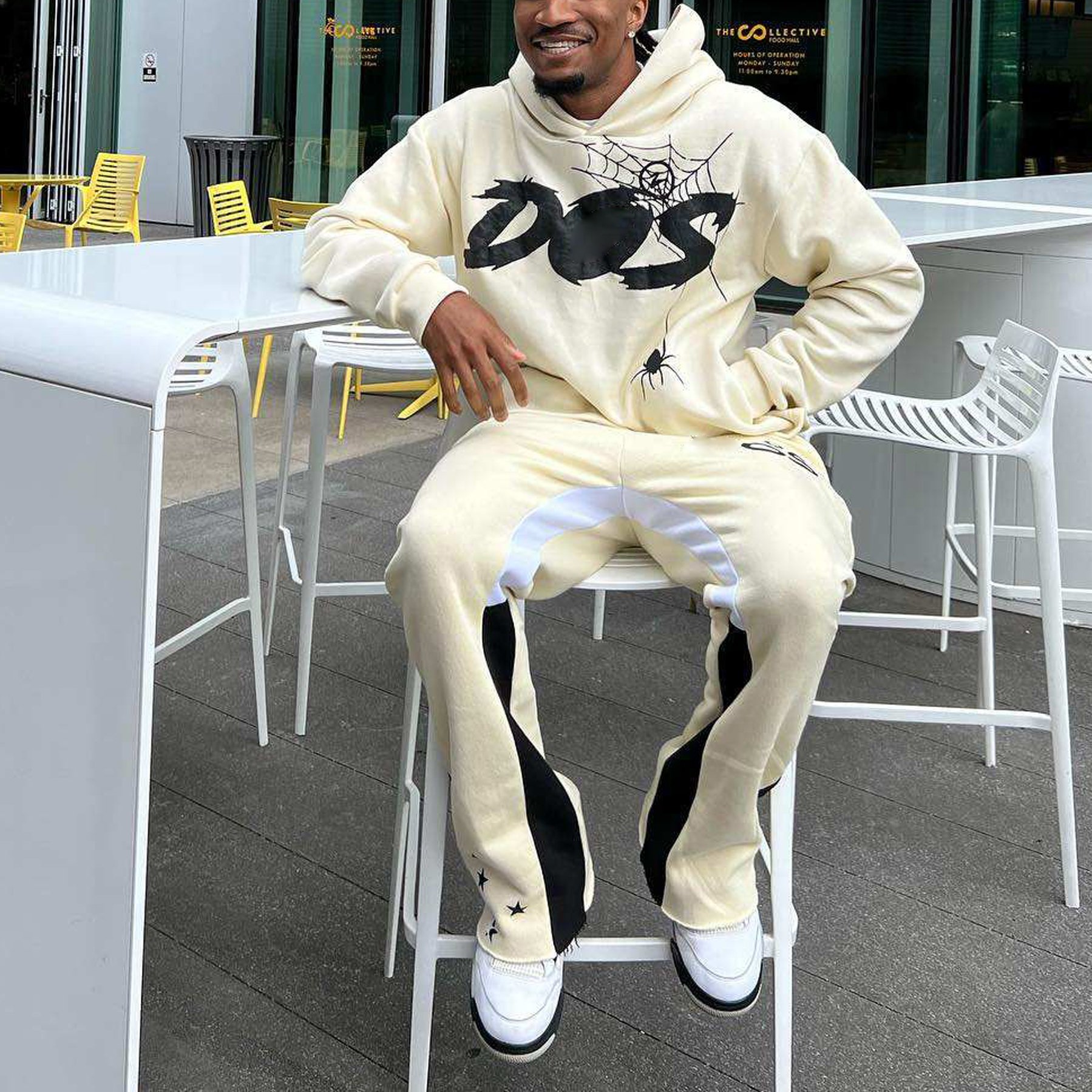 Custom Streetwear 2 piece set stacked flare sweatpants jogger and cropped hoodie set y2k men sweat suit tracksuit spider hoodie