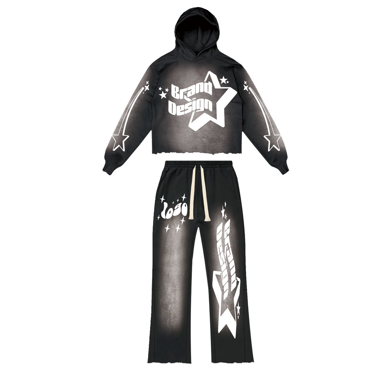 Winter French Terry Cotton Embroidery Sports Cropped Custom Logo Sweatshirt Printing Polyester Blank Pullover Unisex Hoodie Set
