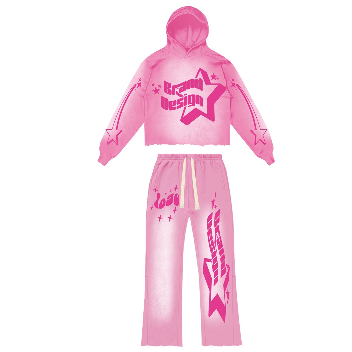 Winter French Terry Cotton Embroidery Sports Cropped Custom Logo Sweatshirt Printing Polyester Blank Pullover Unisex Hoodie Set
