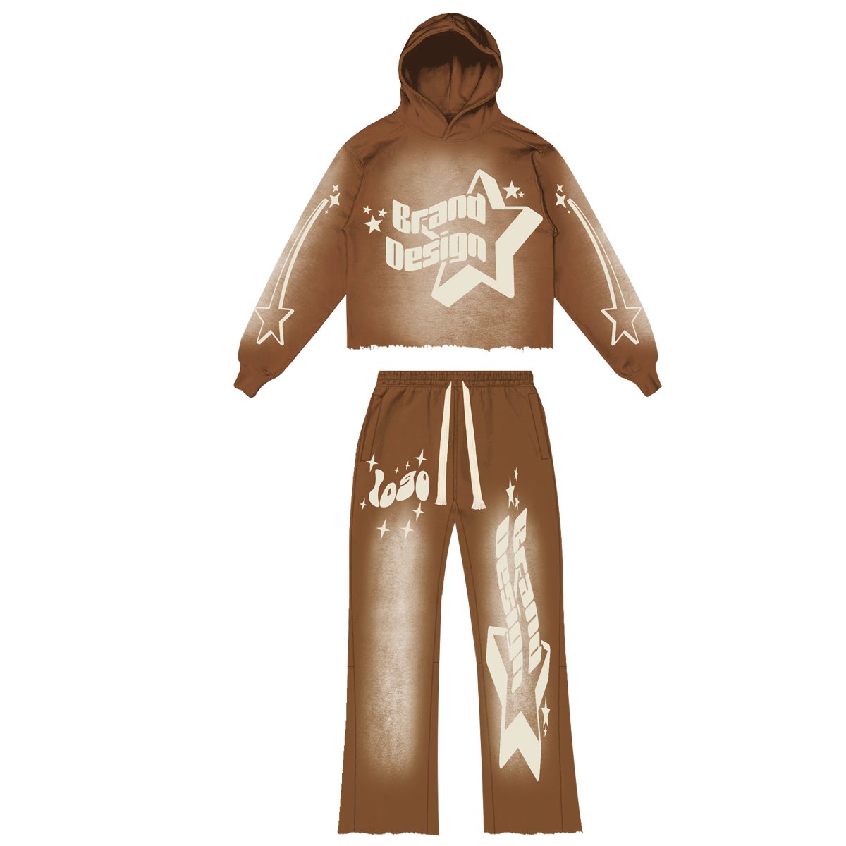 Winter French Terry Cotton Embroidery Sports Cropped Custom Logo Sweatshirt Printing Polyester Blank Pullover Unisex Hoodie Set