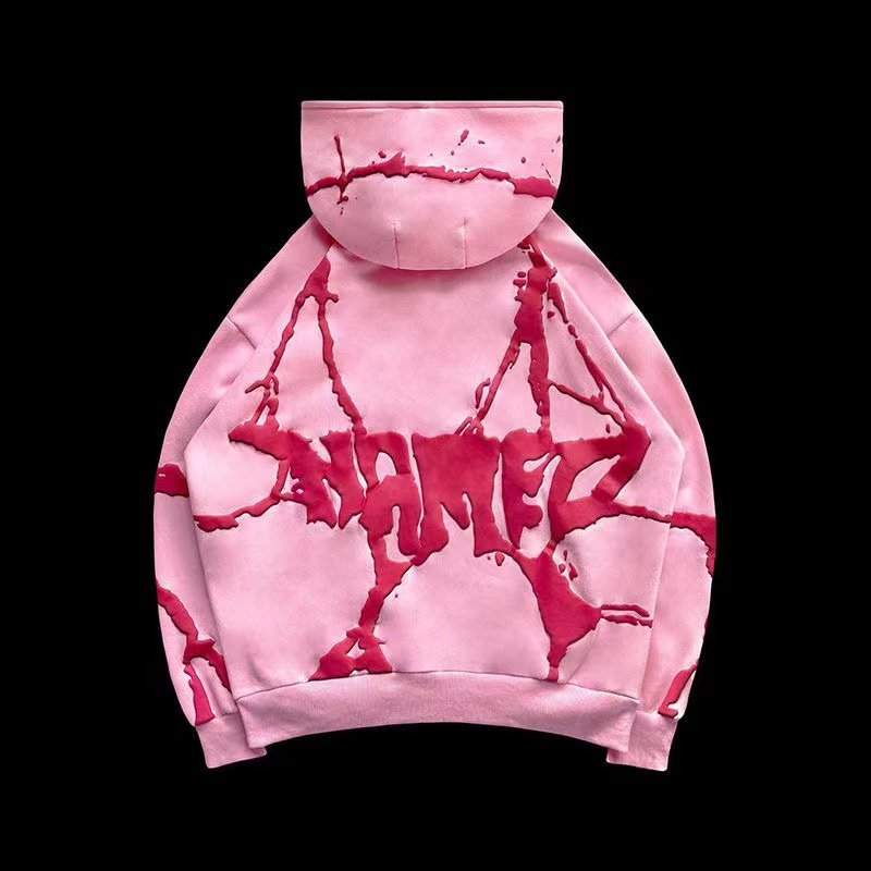 Custom High quality OEM Streetwear Vintage Sweatshirts Baggy Casual Puff Print Zip Up Oversized Men'S Hoodies