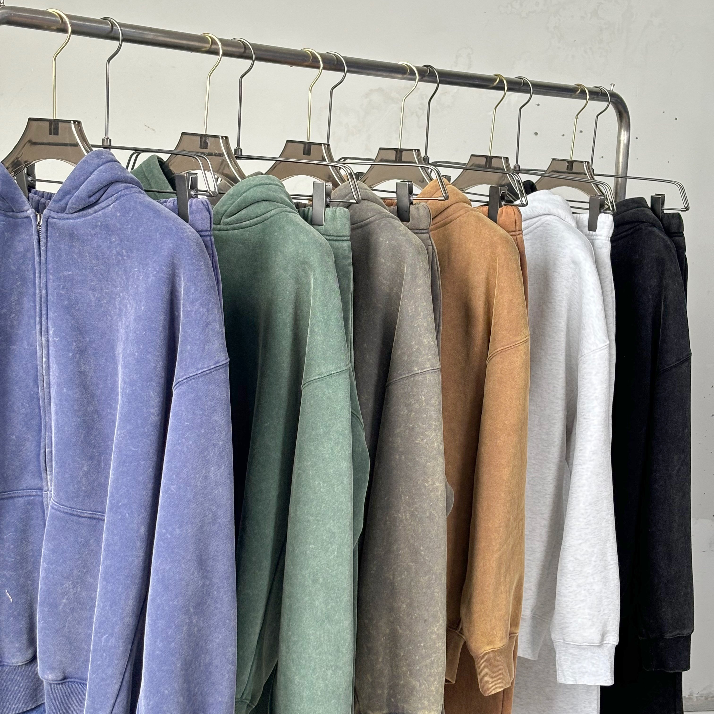 Custom acid washed Fashion Streetwear 100%cotton Drop Shoulder Plain zip up hoodie Distressed plus size men's luxury hoodies