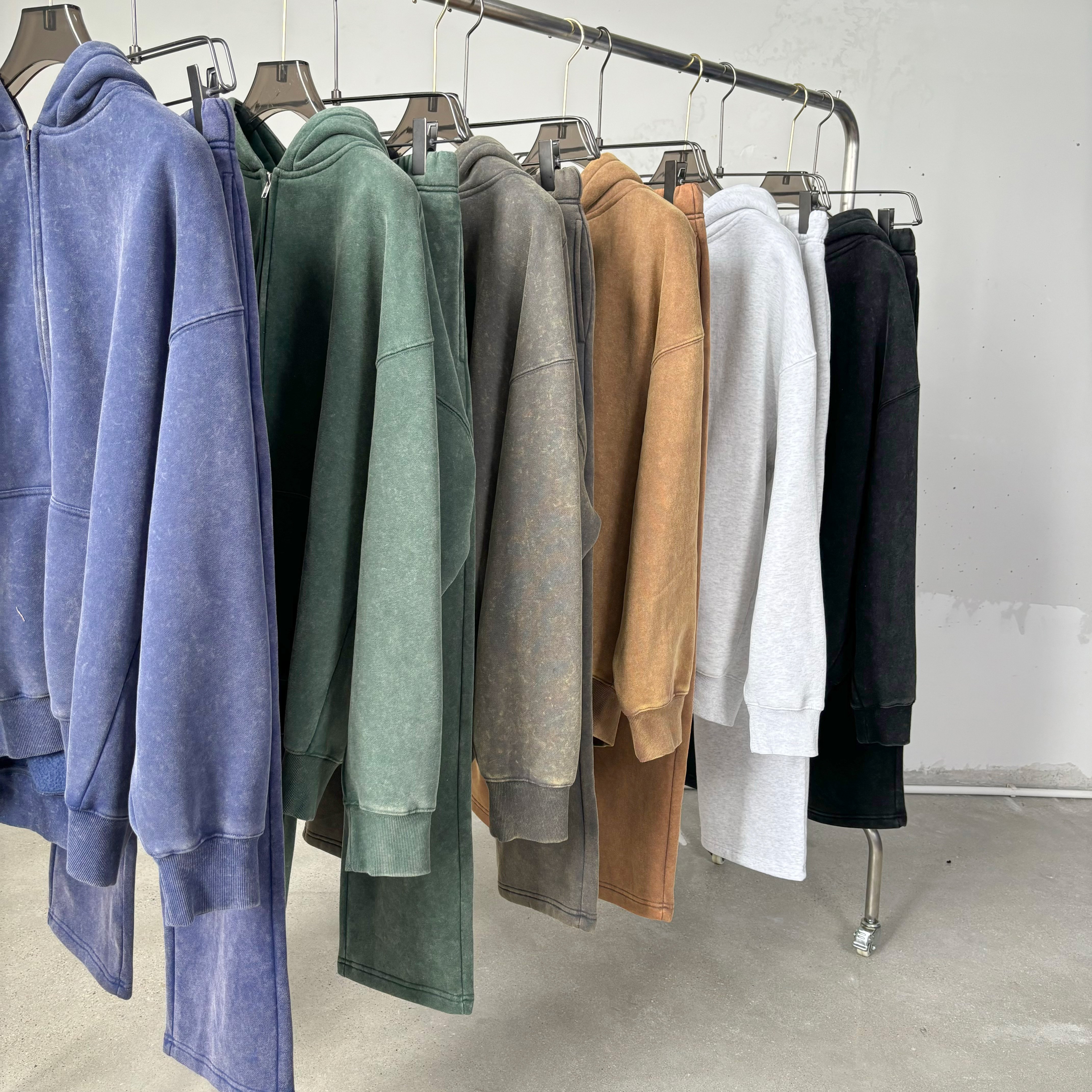 Custom acid washed Fashion Streetwear 100%cotton Drop Shoulder Plain zip up hoodie Distressed plus size men's luxury hoodies