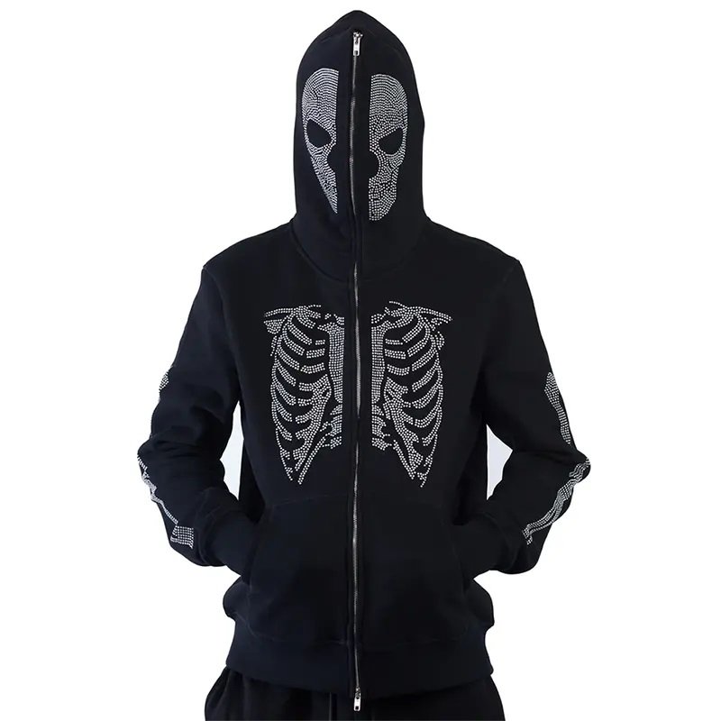custom logoEuropean and American high street hip hop zip hooded sweater fleece men's blank full face zip up hoodies