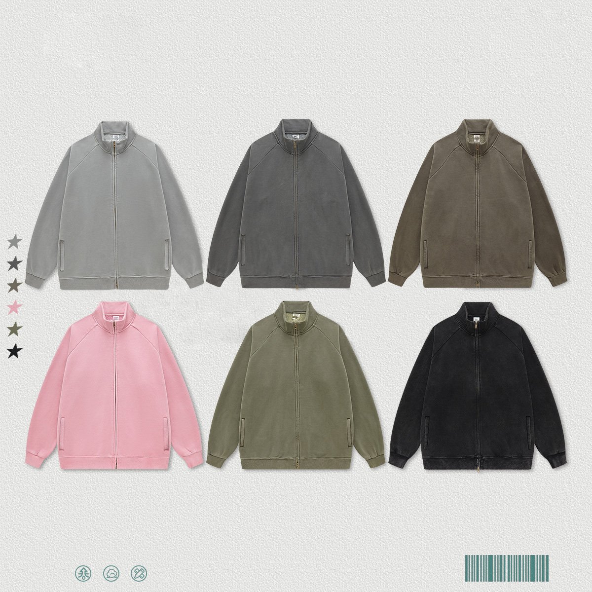 Retro Fashion Autumn and Winter 350G Heavy Washed Raglan Zipper Jacket Loose Velvet Jacket for Men