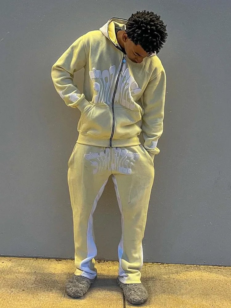 Wholesale embroidery logo full zip up hoodies men streetwear custom heavyweight cotton y2k puff print hoodies men