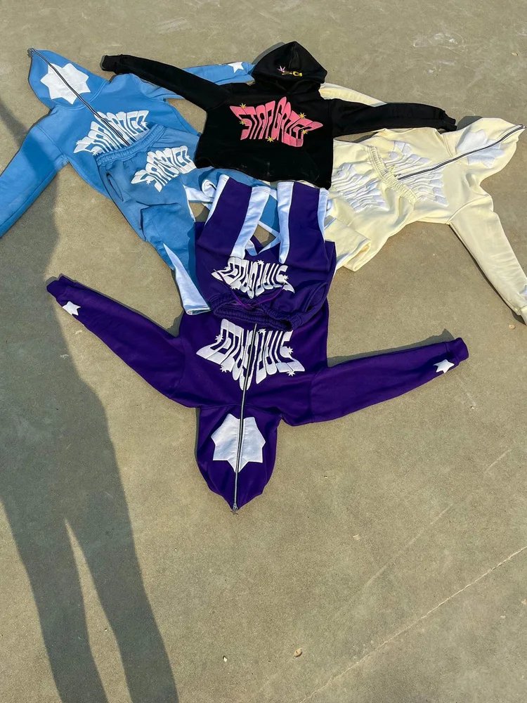 Wholesale embroidery logo full zip up hoodies men streetwear custom heavyweight cotton y2k puff print hoodies men